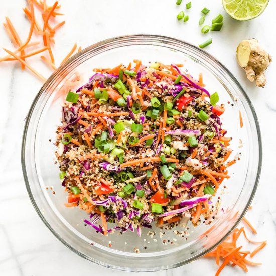 Thai Veggie Quinoa Salad with Creamy Almond Butter Dressing | Living Well With Nic