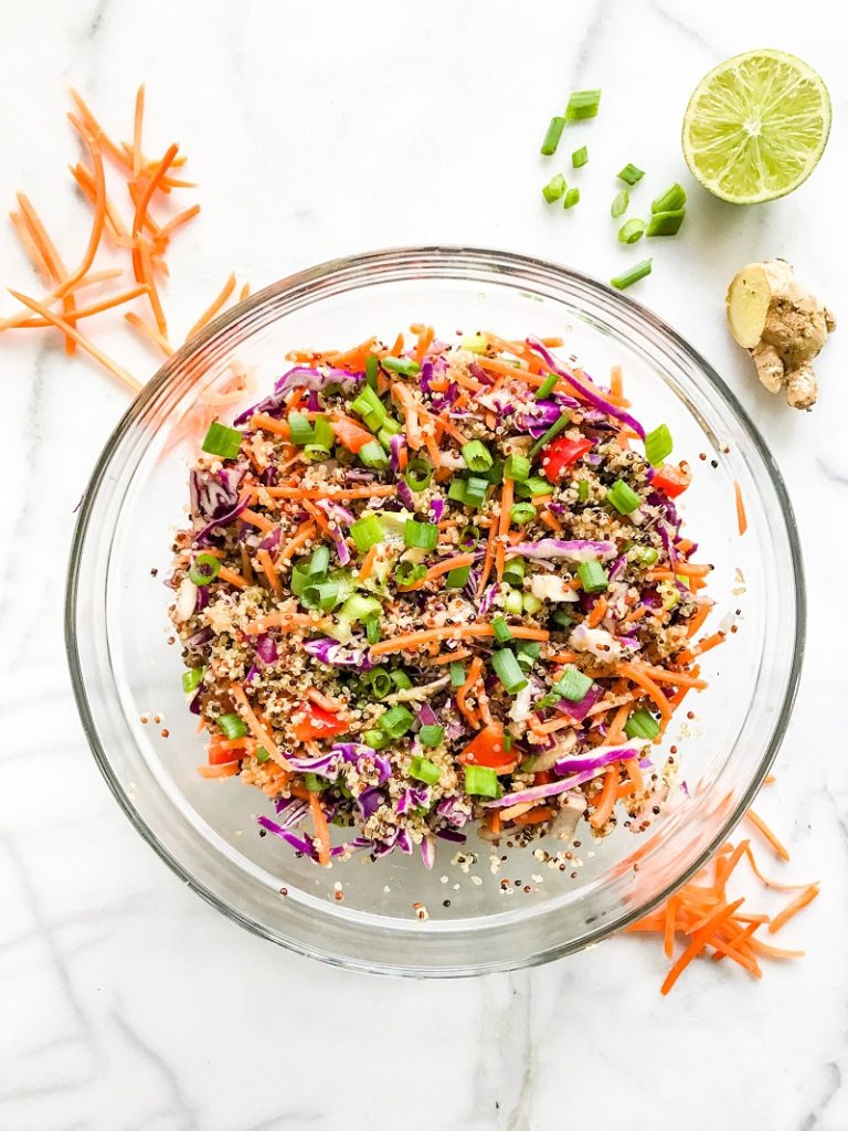 Thai Veggie Quinoa Salad with Creamy Almond Butter Dressing | Living Well With Nic