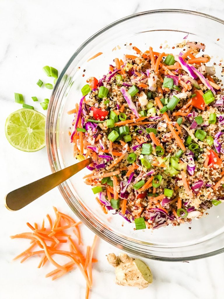 Thai Veggie Quinoa Salad with Creamy Almond Butter Dressing | Living Well With Nic