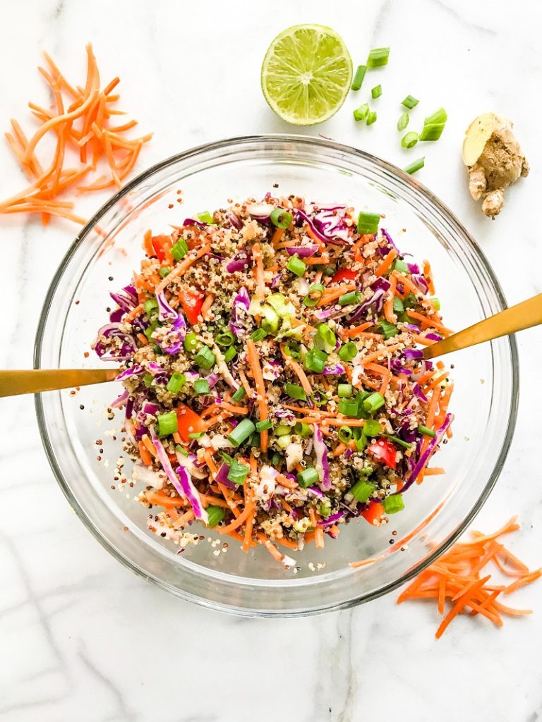 Thai Veggie Quinoa Salad with Creamy Almond Butter Dressing | Living Well With Nic