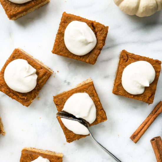Vegan Pumpkin Pie Bars with Coconut Whipped Cream | Living Well With Nic