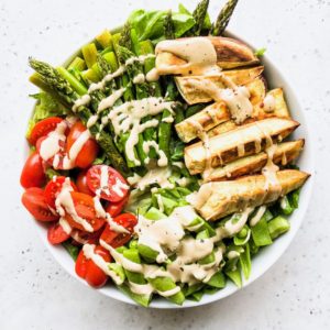 Roasted Japanese Yam and Asparagus Salad with Tahini Dressing | Living Well With Nic